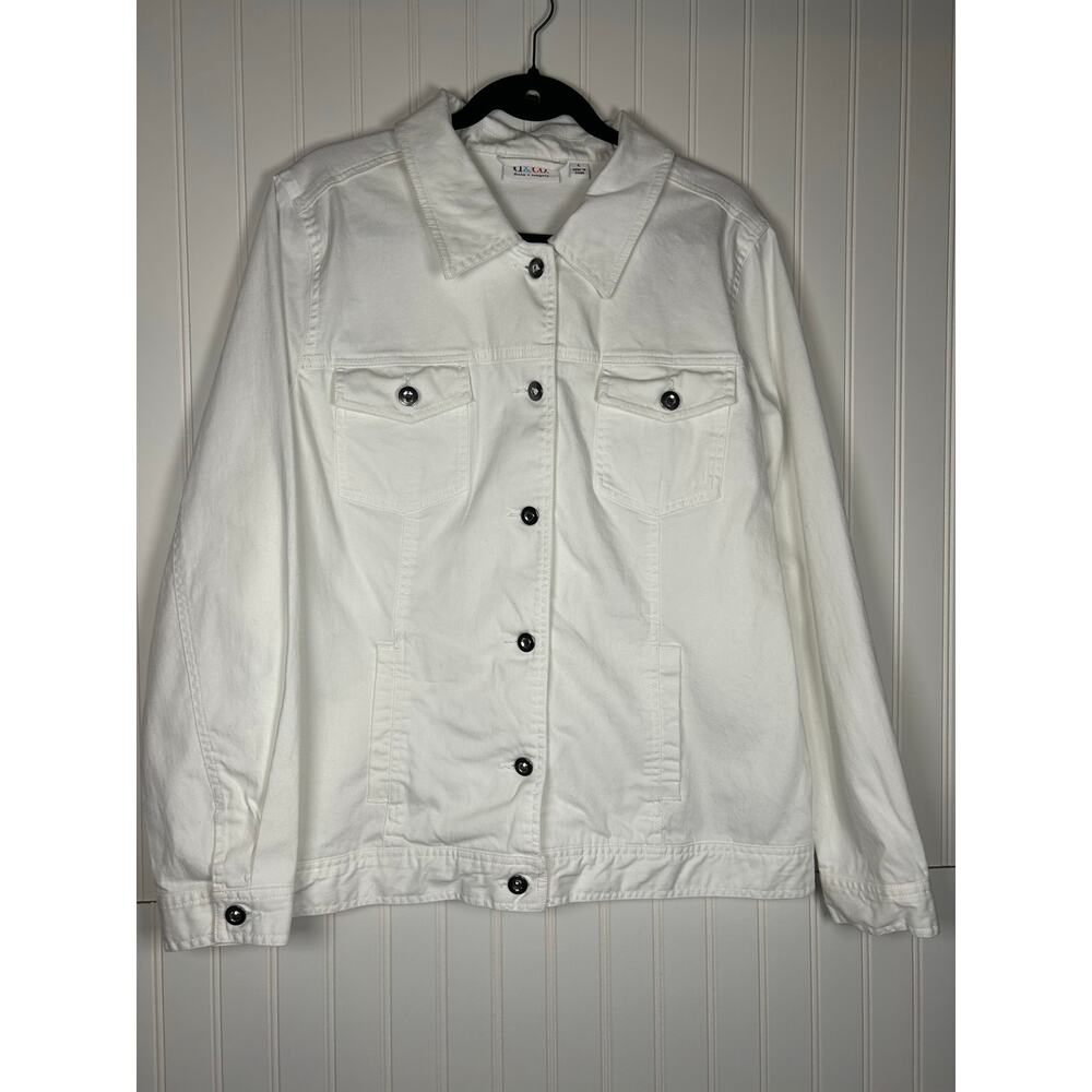 D & Co Denim Jacket White women’s Size L Long Sleeve Denim And Company NWOT - Picture 8 of 9